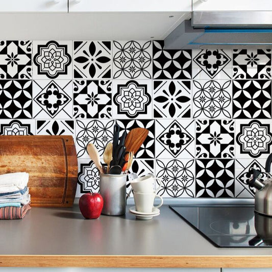 12Pcs Geometric Black & White Waterproof Tile Stickers