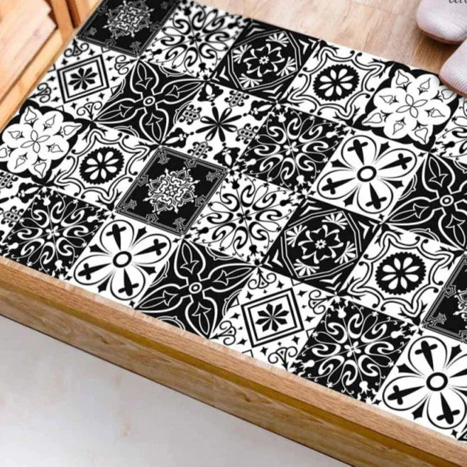 12Pcs Geometric Black & White Waterproof Tile Stickers