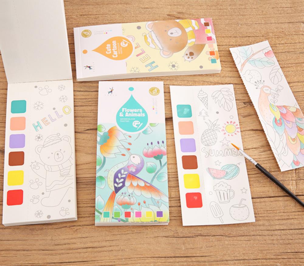 DIY 12 Pages Watercolor Painting Book with Painting Brush