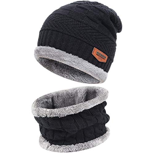 2Pcs Knitted Beanie Hat Scarf Skull Set Cap Warm Winter