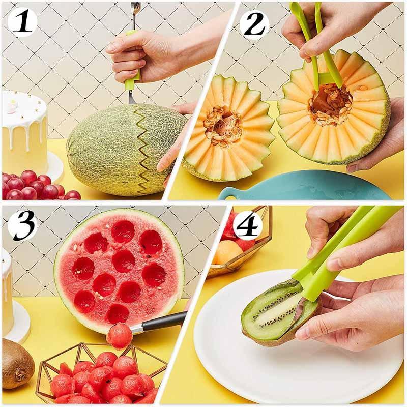 4 In 1 Multi-Function Stainless Steel Fruit Cutter Set