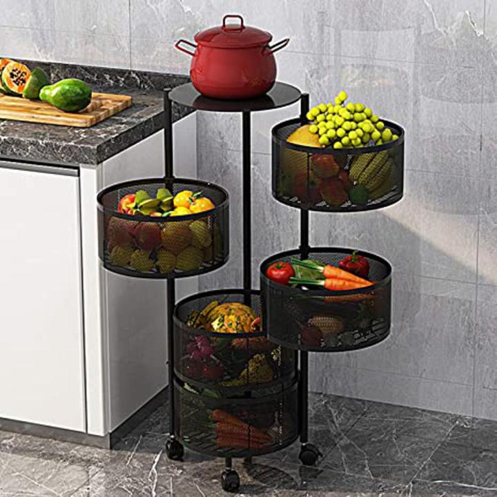 5-Tier Corner Kitchen Rack – Rotating Storage Shelf Stand