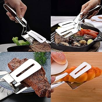 3-in-1 Cooking Double Sided Spatula Steel Tong(8inch)