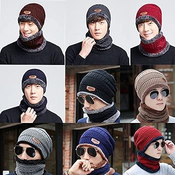 2Pcs Knitted Beanie Hat Scarf Skull Set Cap Warm Winter