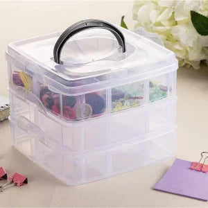 3 Layer 18 Grid Transparent Jewelry Storage Organizer