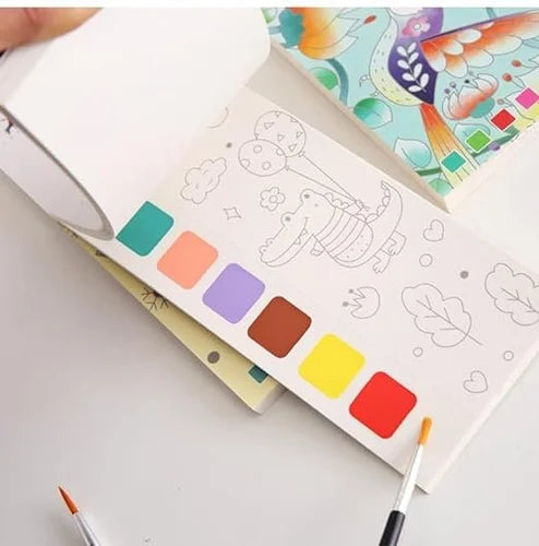 DIY 12 Pages Watercolor Painting Book with Painting Brush